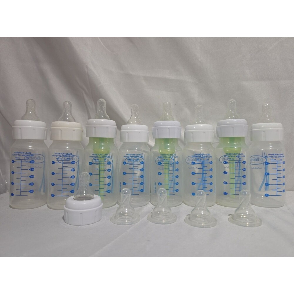 Dr. Brown’s 4 oz Plastic Baby Bottles Set of 8 With Extra Nipples